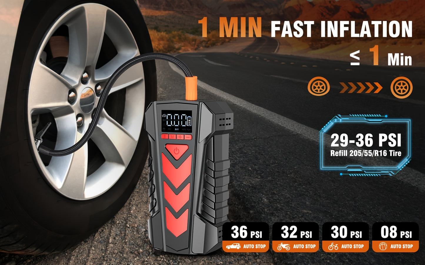 KOPUO 4000A Avviatore di Emergenza per Auto con Compressore d'Aria (9.0L Benzina/8.0L Diesel) 150PSI Avviatore di Batteria Auto Portatile, Jump Box Gonfiatore Pneumatici con Torcia LED, Display LCD, Custodia