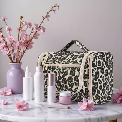 Grande Borsa da Toilette Multitasca con Gancio, Organizzatore di Trucco Elegante per Donne e Uomini, Chiusura con Cerniera Resistente, Design con Maniglia Superiore, Borsa da Viaggio per Toilette, Regalo di Natale