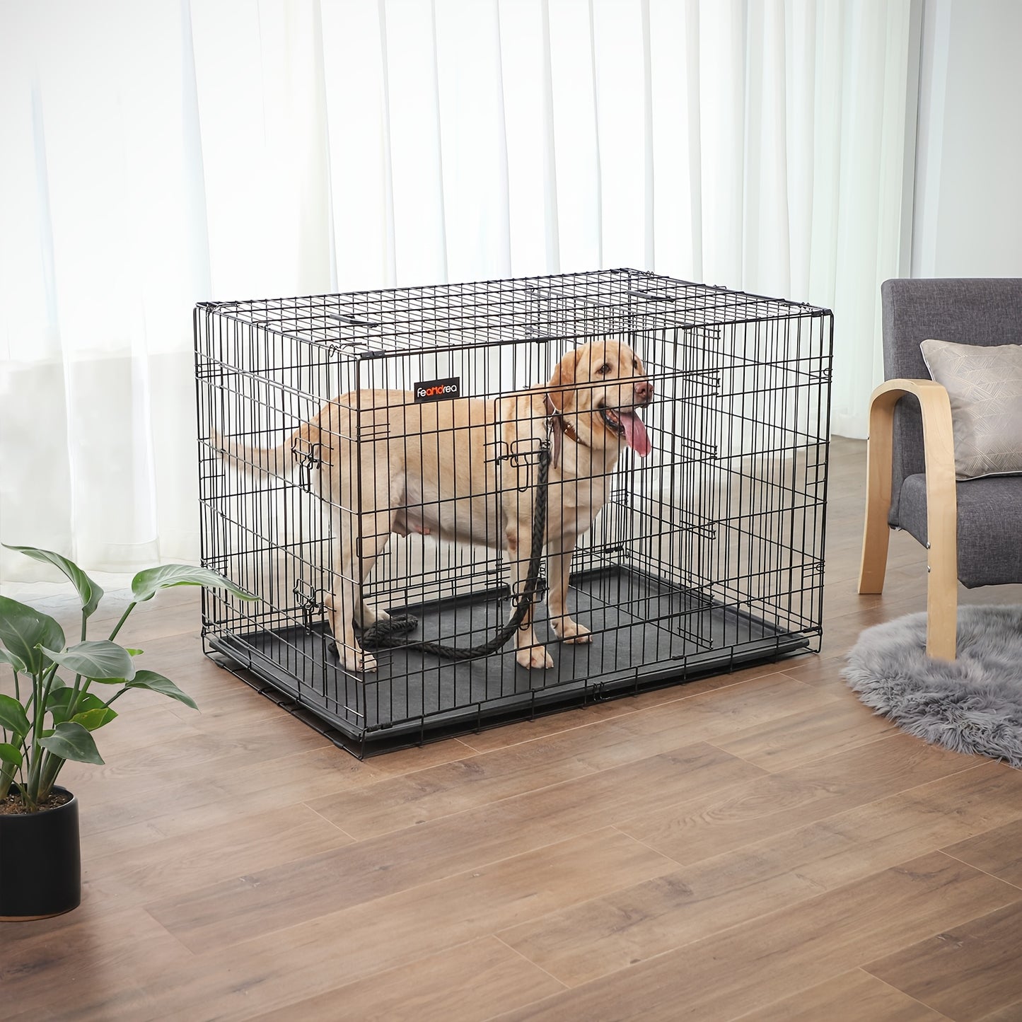 Gabbia per Cani, Casetta per Cani con 2 Porte, 122x74,5x80,5 cm