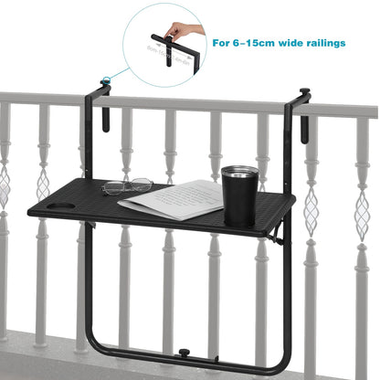 1 pz Tavolo da patio per mobili da esterno, tavolo pieghevole, tavolo da campeggio, tavolo sospeso per balcone con scanalature per posizionare bicchieri d'acqua, tavolo sospeso stabile per ringhiera del balcone, tavolo pieghevole, 3 livelli di altezza, pi