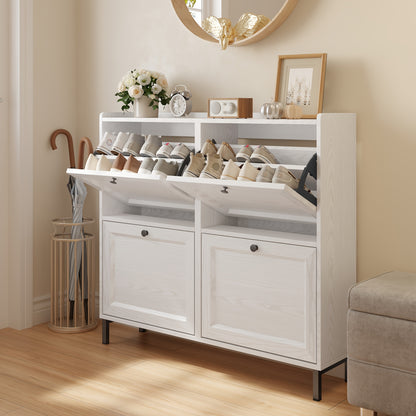 Scarpiera a quattro ante di grande capacità con design ventilato, scarpiera chiusa, spazioso ripiano, può contenere 20-24 paia di scarpe, design anti-ribaltamento, adatta per l'installazione in ingressi, corridoi e soggiorni, dimensioni: 99X24X91Cm
