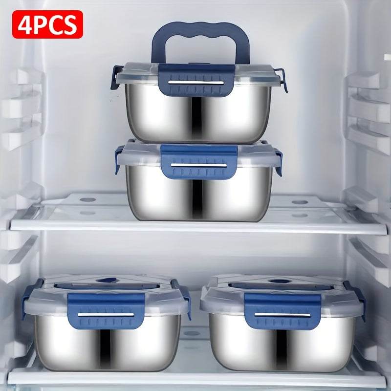 Set da 2/4 pezzi di contenitori per alimenti a tenuta stagna in acciaio inossidabile con coperchi, adatti al microonde, riutilizzabili, perfetti per il frigorifero, ideali per la preparazione dei pasti, la cucina all'aperto, articoli essenziali per la cuc