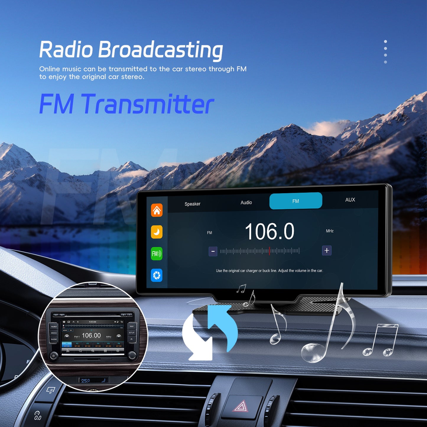 26,06 cm 4K Wireless CarPlay Android Auto Supporto Airplay SuperLink WiFi Video Fotocamera Dual DVR Anteriore e Posteriore B-T per Auto Camion Furgoni Supporto Fotocamera Posteriore con Registrazione in Loop e Riproduzione Video