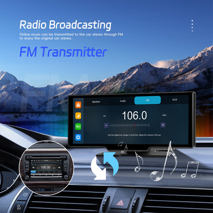 26,06 cm 4K Wireless CarPlay Android Auto Supporto Airplay SuperLink WiFi Video Fotocamera Dual DVR Anteriore e Posteriore B-T per Auto Camion Furgoni Supporto Fotocamera Posteriore con Registrazione in Loop e Riproduzione Video