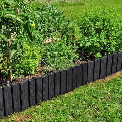 Recinzione da giardino in plastica con bordo a grana legno finto e chiodi da terra 10 cm per delimitare prato o aiuola