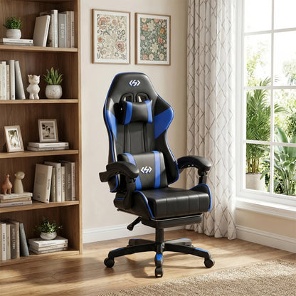 Sedia da gaming ergonomica con imbottitura a molle ultra-morbida, sedia da ufficio con poggiatesta e supporto lombare, angolo di inclinazione e poggiapiedi regolabili, realizzata in ecopelle resistente, regali per fidanzato