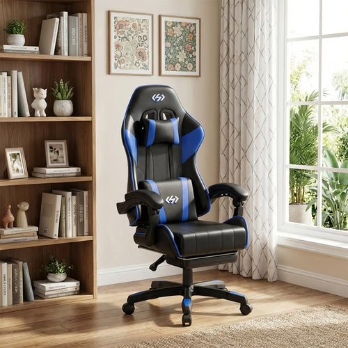 Sedia da gaming ergonomica con imbottitura a molle ultra-morbida, sedia da ufficio con poggiatesta e supporto lombare, angolo di inclinazione e poggiapiedi regolabili, realizzata in ecopelle resistente, regali per fidanzato