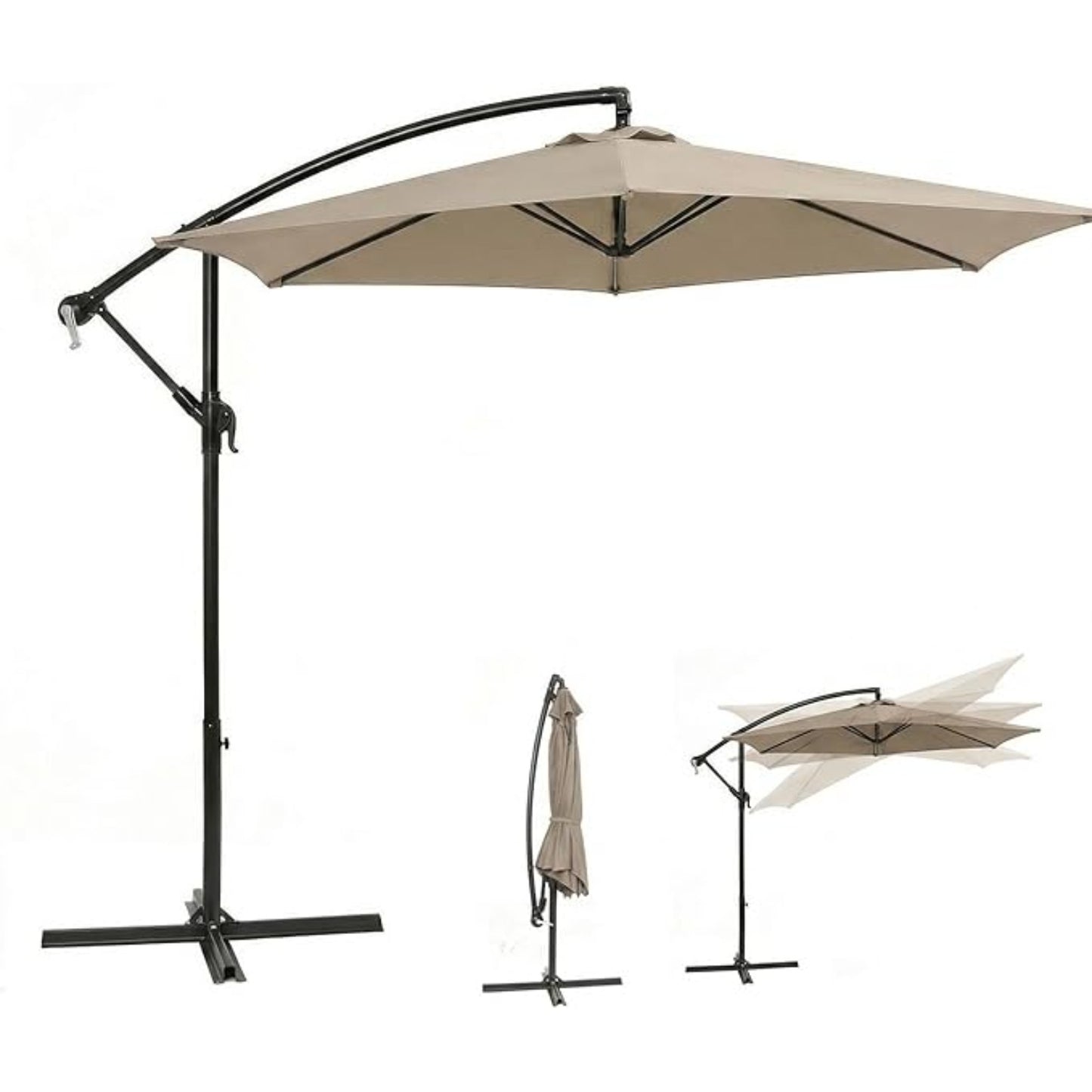 Ombrellone a banderuola Sekey 300 cm con tettuccio inclinabile, ombrellone con palo in alluminio da 48 mm e 6x stecche in acciaio, ombrellone da giardino e terrazza rotondo pieghevole, inclusa cinghia aggiuntiva antisgambo