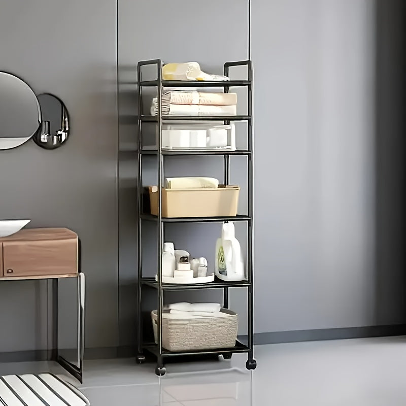 Carrello portaoggetti regolabile su ruote con 6 ripiani, dotato di ruote e ganci - Adatto per cucina, camera da letto, bagno, scaffalatura multifunzionale - Salvaspazio, scaffalatura multifunzionale | Design a scaffalatura aperta | Opzioni di archiviazion