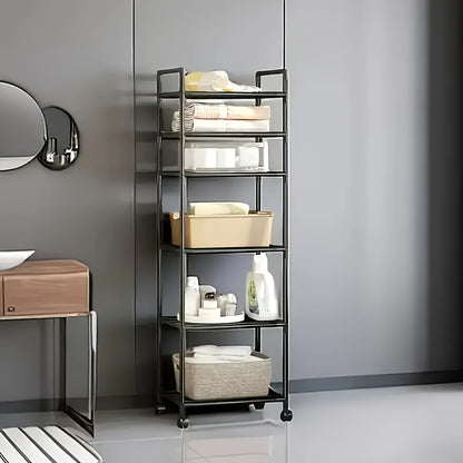 Carrello portaoggetti regolabile su ruote con 6 ripiani, dotato di ruote e ganci - Adatto per cucina, camera da letto, bagno, scaffalatura multifunzionale - Salvaspazio, scaffalatura multifunzionale | Design a scaffalatura aperta | Opzioni di archiviazion