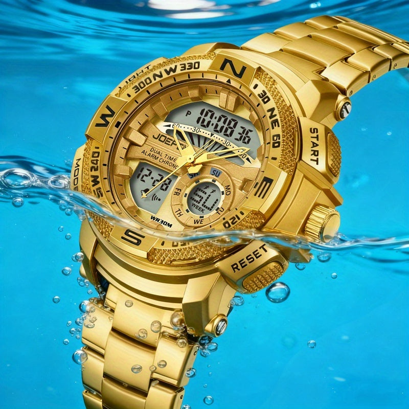 JOEFOX Orologio Sportivo da Uomo di Lusso con Doppio Display - Quadrante Grande, Luce Notturna LED, Impermeabile 3ATM, Cronografo e Sveglia, Orologio da Polso Stile Field da Uomo