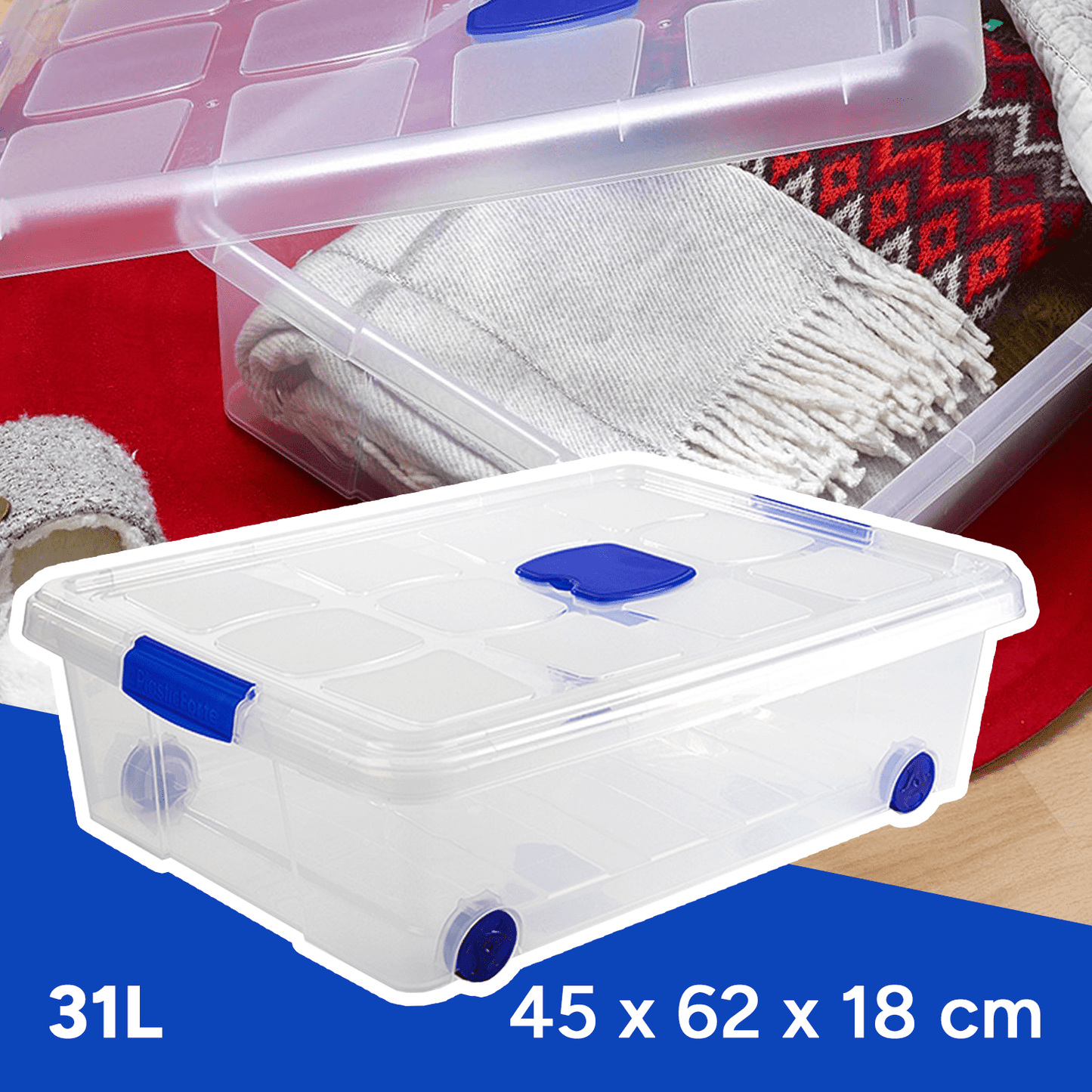 Scatola di Plastica per Organizzare Giocattoli, Libri, Documenti e Coperte - Chiusura Ermetica, Grande Capacità e Resistente - Dekohome