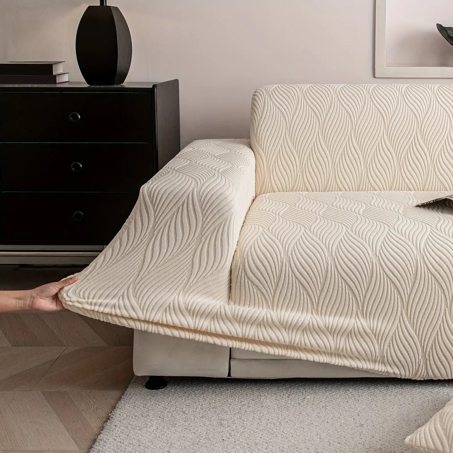 1 pz Copridivano Jacquard Foglia Artistica - Protezione Divano Elasticizzata Monoblocco con Pile Jacquard Elastico, Antiscivolo Adatto agli Animali Domestici, Lavabile in Lavatrice, Arredamento Moderno per la Casa, Protezione Mobili, Federa Decorativa, Te