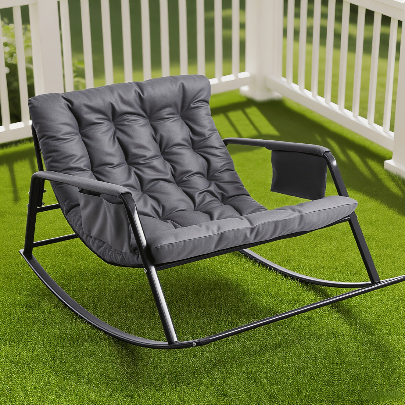 Poltrona a Dondolo Papasan, Comoda Poltrona Dondolante con Cuscino - Design Micro-Molla & Seduta in Memory Foam da 9,91 cm, 158,76 KG Base Industriale per Balcone, Angoli di Lettura, Conforto come una Nuvola, Chaise Esterni Inclinabile, Oversize Rocking C