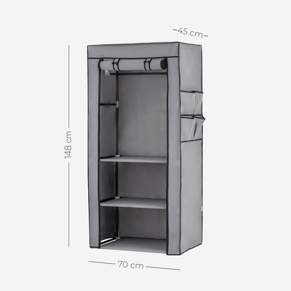 Baroni Home Armadio in Tessuto Richiudibile 70x46x145 cm Grigio 3 Ripiani e 1 Barra Appendiabiti, Guardaroba in Tessuto non Tessuto Pieghevole Salvaspazio con Struttura in Ferro per Camera da Letto, Cabina Armadio, Campeggio, Cameretta, Lavanderia, Mobile