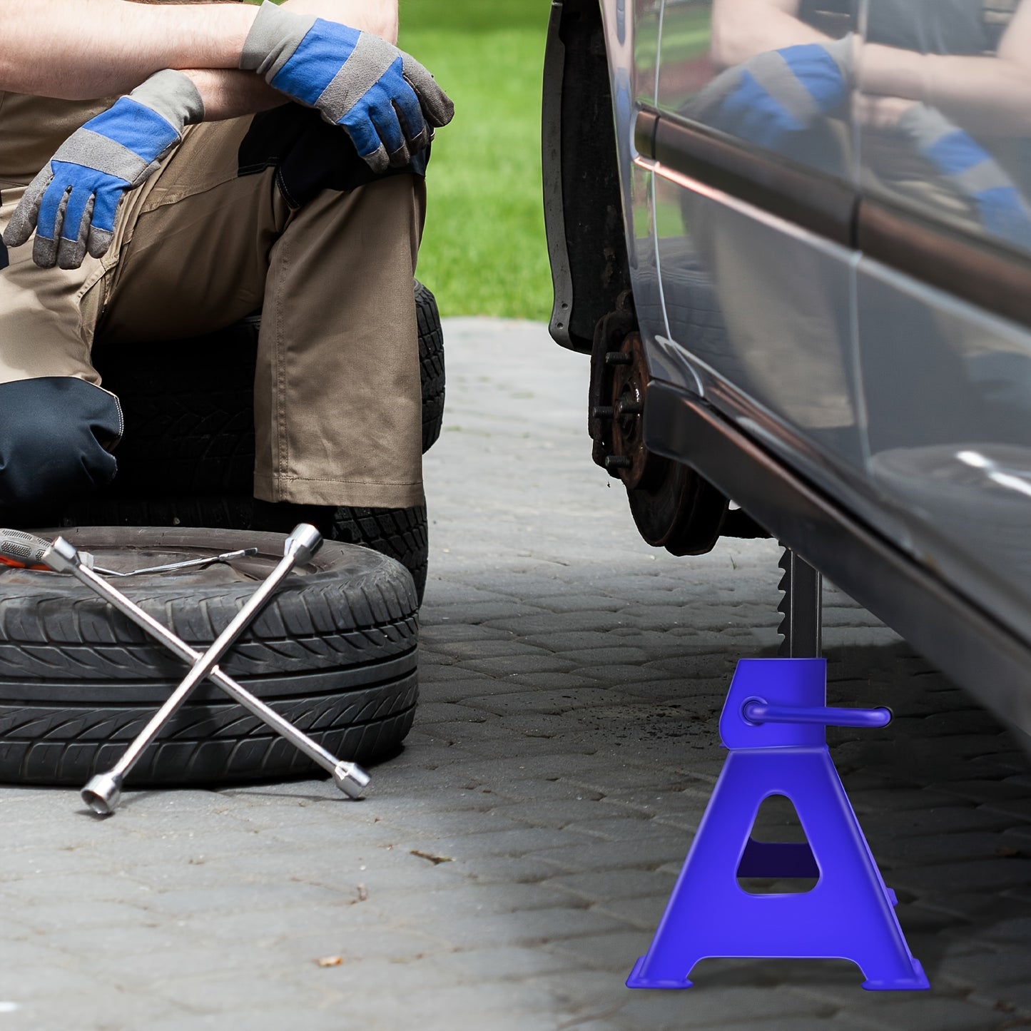 Cavalletti per assi a cricco a 3 tonnellate, cavalletto per assi a carrùcolo, caratteristica auto, cavalletti per assi per auto e furgone da 3 tonnellate per sollevamento di emergenza, cavalletto per caravan, strumento di sollevamento, supporto di solleva