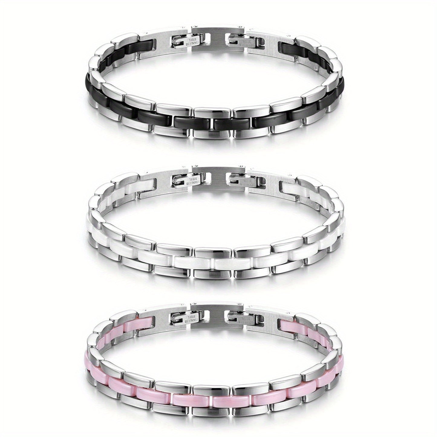 Bracciale a fascia in ceramica da donna JewelryWe: Braccialetti a catena con maglie in ceramica e acciaio inossidabile ipoallergenico per donna per San Valentino e Festa della Mamma