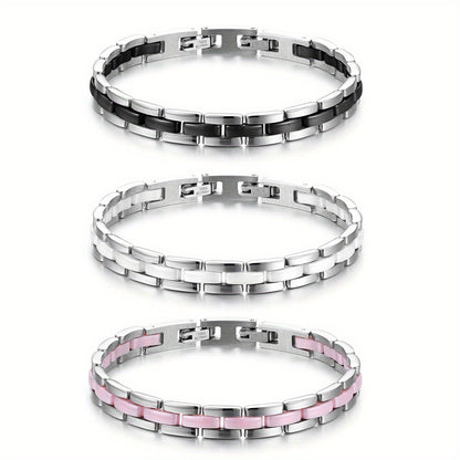Bracciale a fascia in ceramica da donna JewelryWe: Braccialetti a catena con maglie in ceramica e acciaio inossidabile ipoallergenico per donna per San Valentino e Festa della Mamma