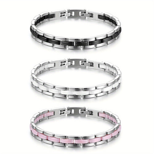 Bracciale a fascia in ceramica da donna JewelryWe: Braccialetti a catena con maglie in ceramica e acciaio inossidabile ipoallergenico per donna per San Valentino e Festa della Mamma
