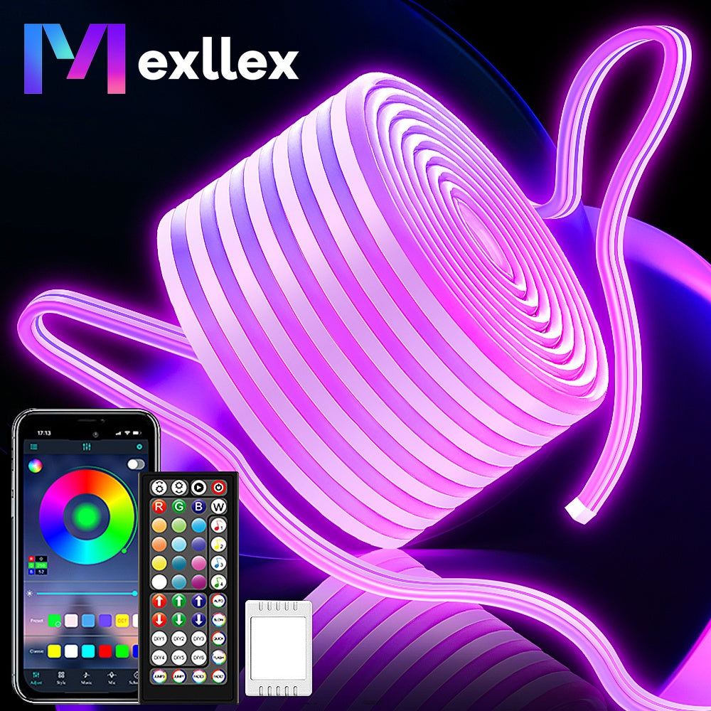 Striscia LED Neon RGB Smart Potenziata di Mexllex con Controllo App/Remoto, Vari Modalità, Timer e Sincronizzazione Musicale per Gaming e Decorazioni per la Stanza