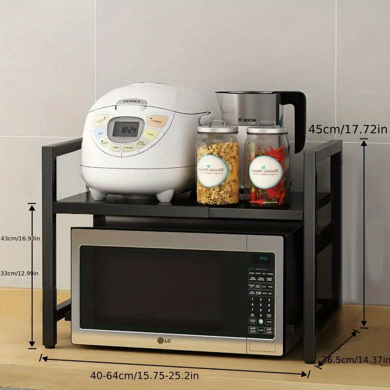 Scaffale per microonde regolabile ed espandibile - Ripiano da appoggio in acciaio al carbonio resistente per riporre oggetti in cucina, utensili e stoviglie, larghezza regolabile 40-64 cm, altezza regolabile 32-2 cm - Design salvaspazio per cucine moderne