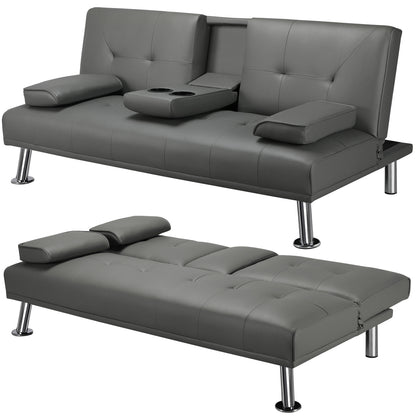 Costoffs Divano Letto a 3 Posti Divano Trasformabile con 2 Braccioli Staccabili Mobile Imbottito con Supporto Centrale Porta Bicchieri Divanetto Reclinabile da Salotto