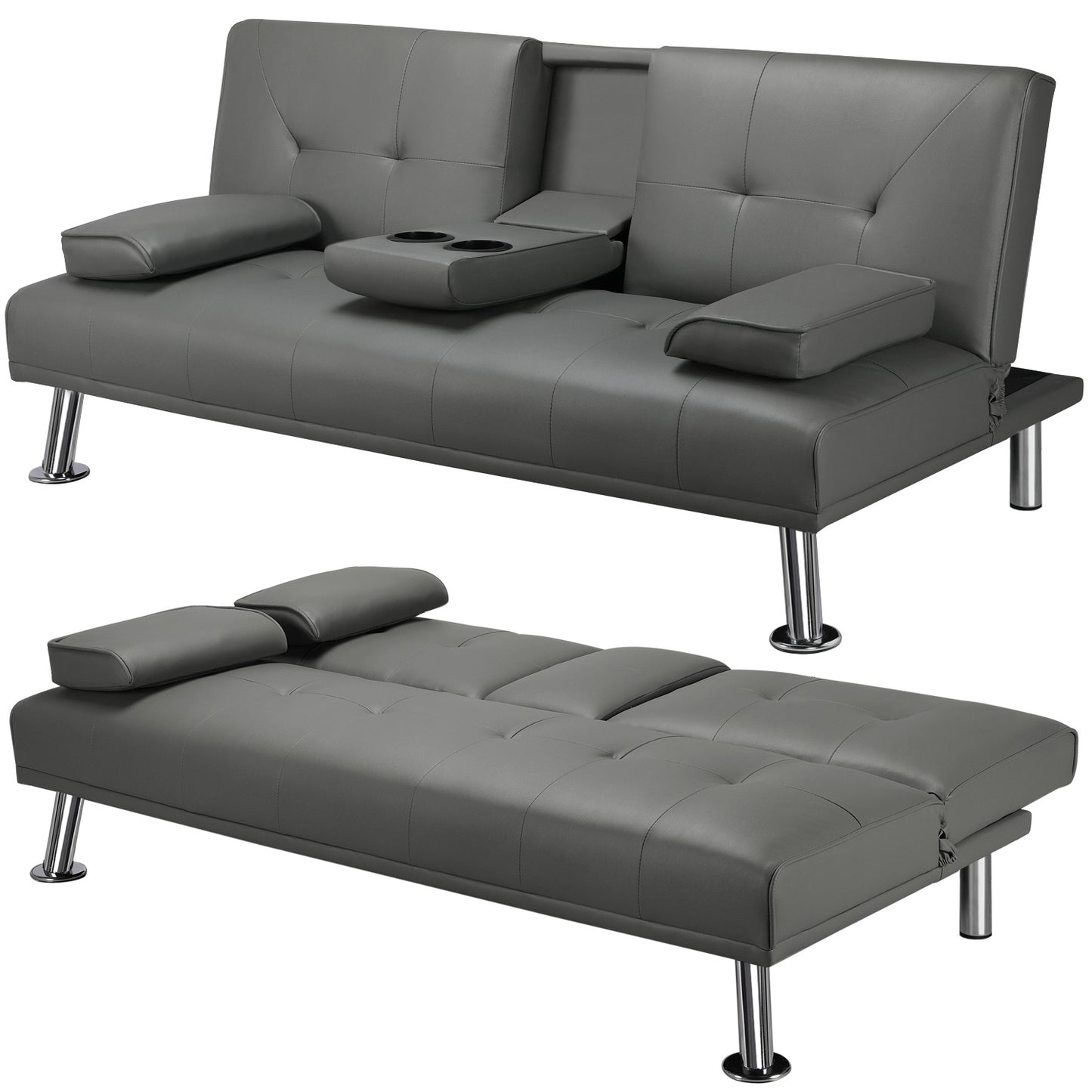 Costoffs Divano Letto a 3 Posti Divano Trasformabile con 2 Braccioli Staccabili Mobile Imbottito con Supporto Centrale Porta Bicchieri Divanetto Reclinabile da Salotto