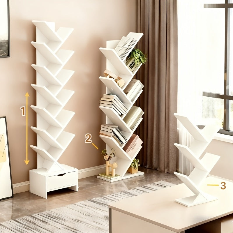 Libreria a Forma di Albero - Libreria Moderna a 14 Ripiani dal Pavimento al Soffitto, Realizzata in Materiale Legnoso Alto, Ideale per Conservare CD/Film/Libri. Libreria Pratica Adatta per Camere da Letto, Soggiorni e Uffici Domestici