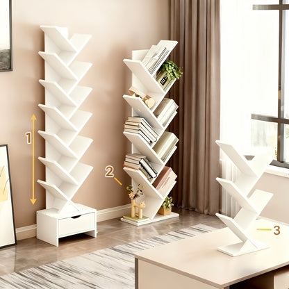 Libreria a Forma di Albero - Libreria Moderna a 14 Ripiani dal Pavimento al Soffitto, Realizzata in Materiale Legnoso Alto, Ideale per Conservare CD/Film/Libri. Libreria Pratica Adatta per Camere da Letto, Soggiorni e Uffici Domestici