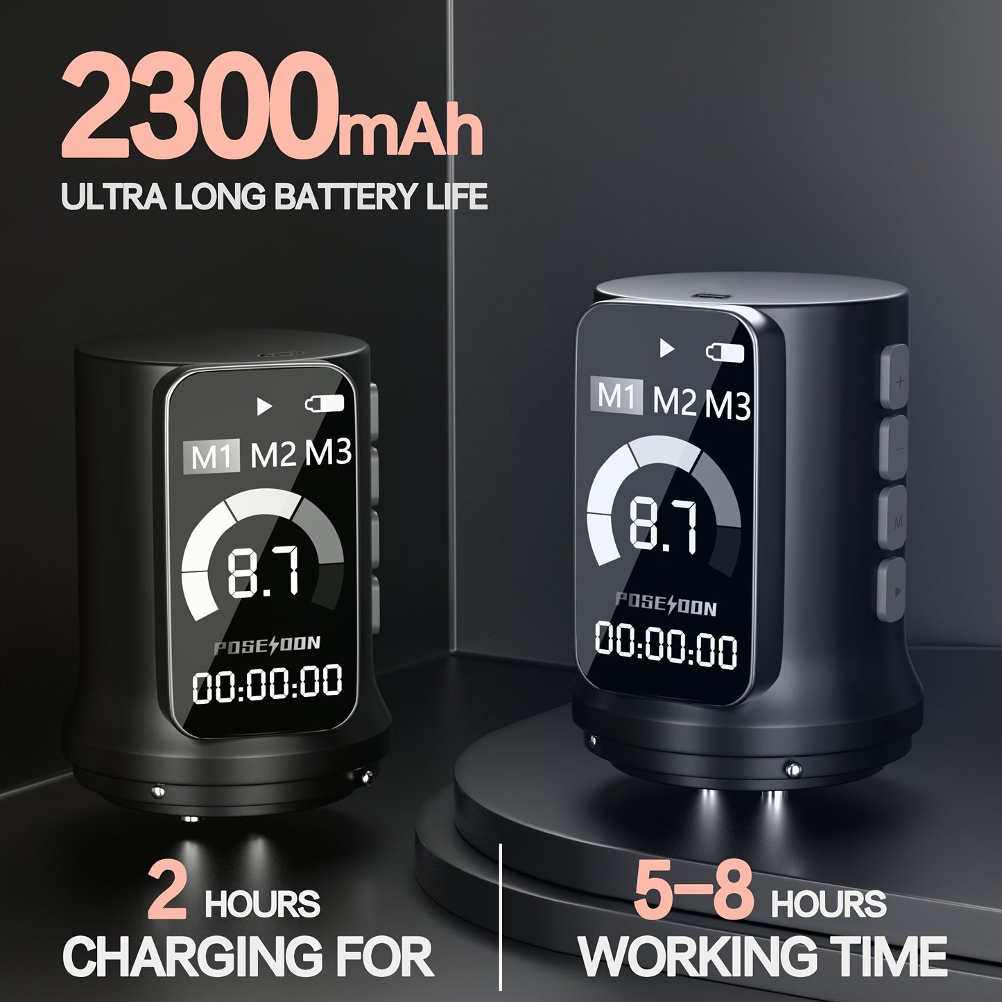 Kit Macchinetta Tatuaggio Rotante Wireless POSEIDON, Penna con Motore Senza Albero e Passo Regolabile da 2.4-4.2Mm, Due Batterie con Schermo Digitale da 2300Mah, Include 10 Aghi per Tatuaggio e Altre Accessori