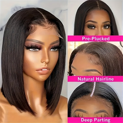 Parrucca Bob 13X4 Capelli Umani Lisci Frontale in Pizzo Trasparente per Donne, Parrucche Naturali con Lace
