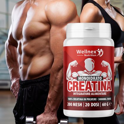 Creatina Monoidrato 3000mg / dose | 60g - 20 Dosi | Creatina in Polvere 200 Mesh | Purezza 99,9 Min. Integratore alimentare a base di Creatina