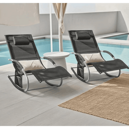 1 Pezzo Lettino Prendisole Lettino da Giardino Sdraio Relax Sedia a Dondolo da Esterno con Cuscino Poggiatesta Superficie Ergonomica Tessuto Resistente agli Agenti Atmosferici Struttura in Metallo Tasca Laterale Portata Massima 150 kg Terrazza Balcone Gia