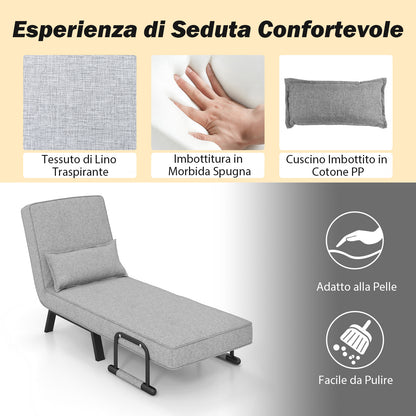 4 in 1 Poltrona Letto Singolo, Poltroncina Pieghevole con Schienale Regolabile in 6 Posizioni, Sedile Imbottito Robusto, Divano Letto per Casa Ufficio, 79x65x79 cm