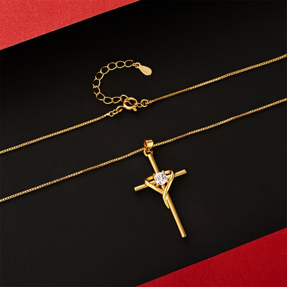 Magazzino Locale, Collana a Croce con Zirconia Dorata in Argento 925 da Donna, Temperamento Elegante, Adatta per l'Uso Quotidiano, Regalo Perfetto per le Feste per Donne per San, Natale, Anniversario, Confezionata in un'Esquisita Confezione Regalo