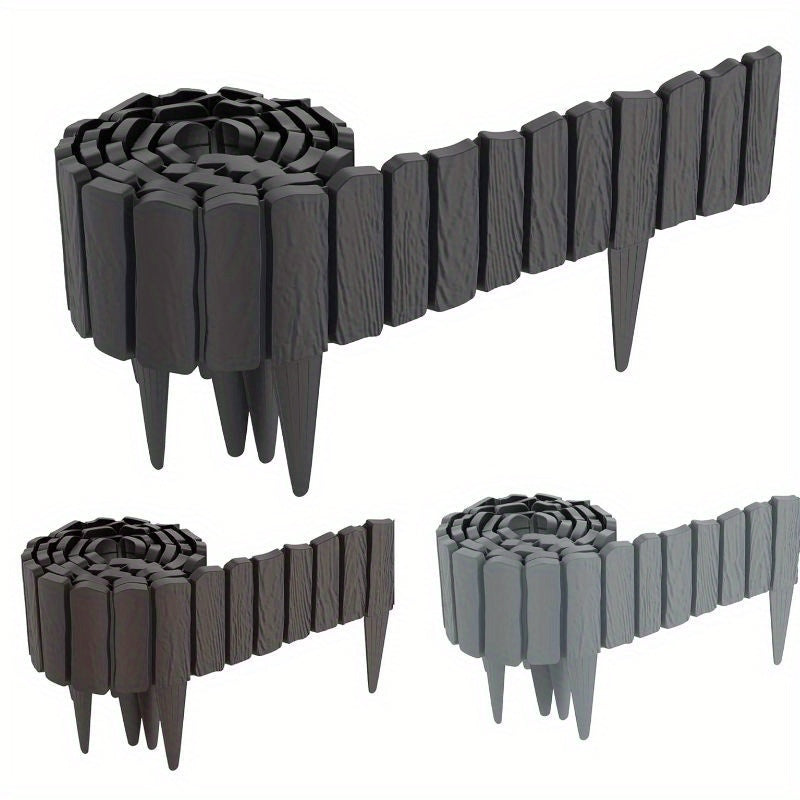 Recinzione da giardino in plastica con bordo a grana legno finto e chiodi da terra 10 cm per delimitare prato o aiuola