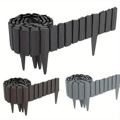 Recinzione da giardino in plastica con bordo a grana legno finto e chiodi da terra 10 cm per delimitare prato o aiuola