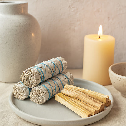Kit per Purificazione e Incenso con Salvia Bianca e Palo Santo - Kit di Fumigazione con Bastoncino di Salvia