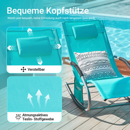 1 Pezzo Lettino Prendisole Lettino da Giardino Sdraio Relax Sedia a Dondolo da Esterno con Cuscino Poggiatesta Superficie Ergonomica Tessuto Resistente agli Agenti Atmosferici Struttura in Metallo Tasca Laterale Portata Massima 150 kg Terrazza Balcone Gia
