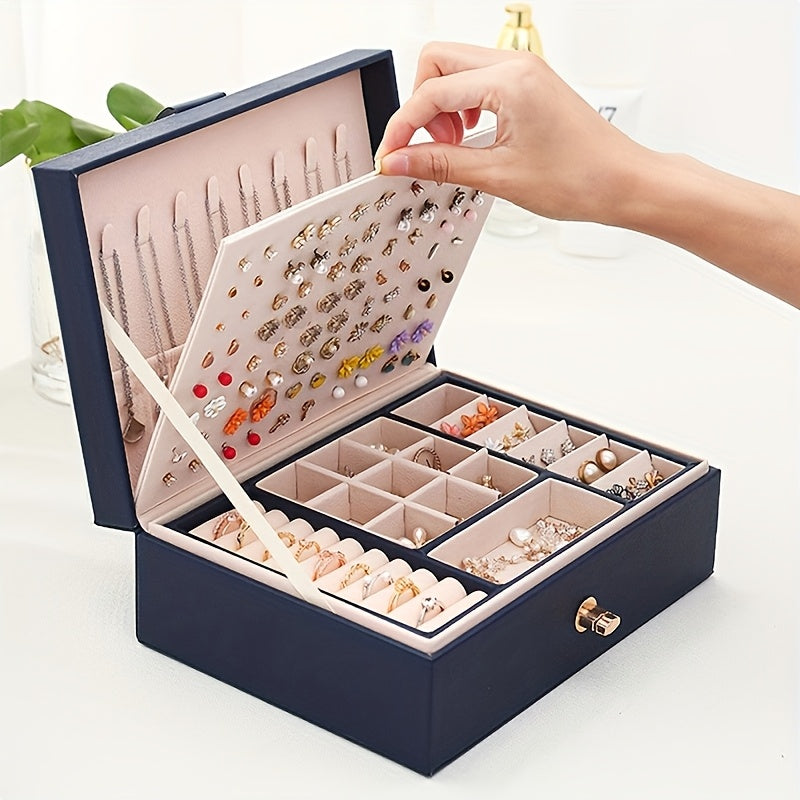 Organizzatore di gioielli di lusso a più livelli con ampio spazio per collane, orecchini, borchie, bracciali e altro, realizzato in ecopelle