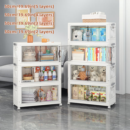 48QT Contenitori Impilabili con Coperchio, Organizzatori per Armadio e Contenitori con Ruote Bloccabili, Scatole Pieghevoli in Plastica per Organizzazione di Armadi, Ufficio, Camera da Letto, Confezione da 2/3/4/5 Cubi