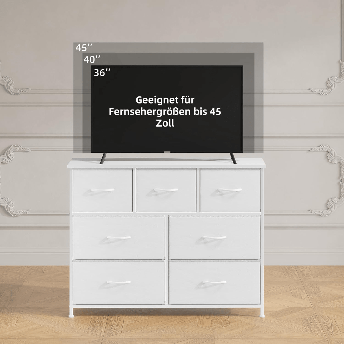 Cassettiera con cassetti, Cassettiera in tessuto per camera da letto, soggiorno, corridoio, Credenza, Mobile con cassetti, Mobile portaoggetti, 7 cassetti in tessuto, Effetto venatura del legno
