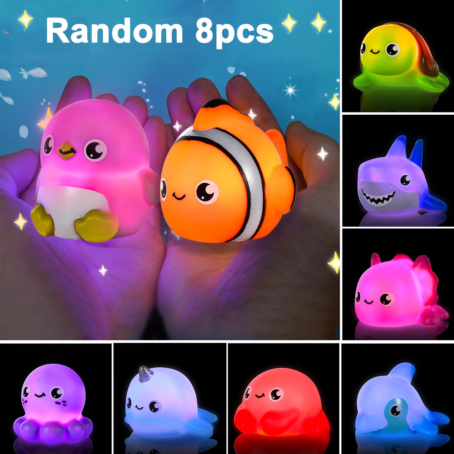 8 pezzi Giocattoli da Bagno Luminosi, Giocattoli da Bagno per Bambini e Bambine, Idea Regalo di Compleanno Natale Halloween per Bambini e Bambine in Età Prescolare, Divertenti Giocattoli da Bagno ad Acqua Colori Casuali