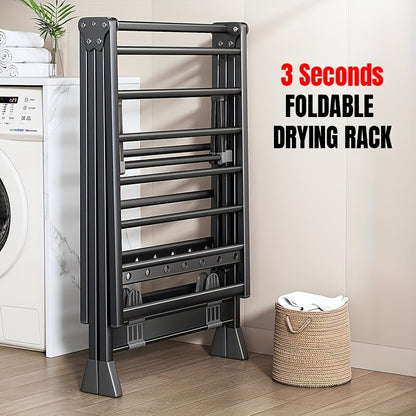 Stendino per Biancheria Pieghevole in Alluminio Resistente con Scarpiere - Design 3 Secondi, Altezza Regolabile, 4 Ruote per Interno/Esterno, Montaggio Senza Attrezzi, Struttura A-Frame Stabile, Grigio Portatile Salvaspazio, Assemblaggio Semplice, Costruz