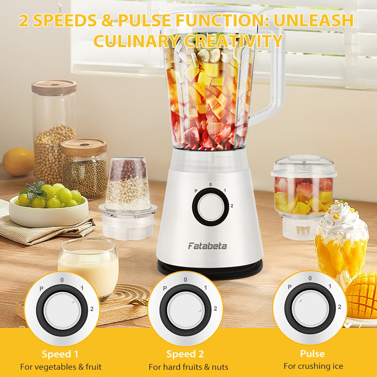 Frullatore di grande capacità da 1500ML, Robot da cucina 3-in-1, Tritatutto per carne, Frullatore per succhi per cucina domestica e verdure, Succo sano per la casa, Smoothie, Sorbetto, Milk Shake, Frappè