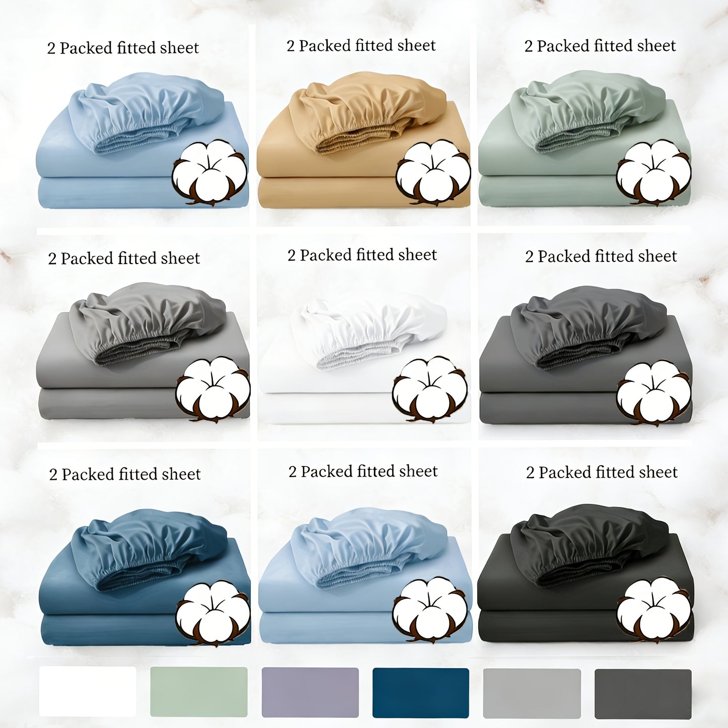 Set da 2 lenzuola con angoli, 100% cotone, disponibili in vari colori. Lenzuolo con angoli/coprimaterasso/copriletto, realizzato in morbido, traspirante e confortevole materiale di cotone (non include federe).