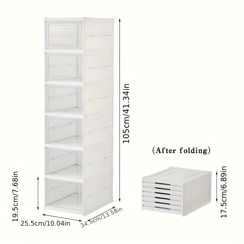 Scatola per scarpe impilabile, scatola porta scarpe in plastica ispessita a 3 o 6 strati - Scarpiera pieghevole retrattile con design a ribalta, non richiede montaggio, design verticale salvaspazio