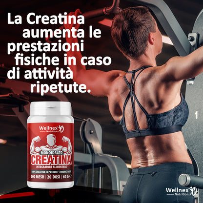 Creatina Monoidrato 3000mg / dose | 60g - 20 Dosi | Creatina in Polvere 200 Mesh | Purezza 99,9 Min. Integratore alimentare a base di Creatina
