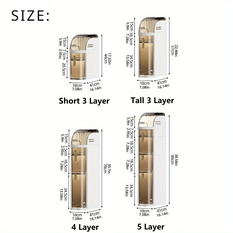 Mobiletto bagno sottile a 5 ripiani | Contenitore da pavimento indipendente con cassetti e maniglie, ideale per piccoli spazi, lavanderie, cucine, camere da letto, corridoi, plastica resistente, design classico, con ruote, perfetto per appartamenti e