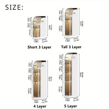 Mobiletto bagno sottile a 5 ripiani | Contenitore da pavimento indipendente con cassetti e maniglie, ideale per piccoli spazi, lavanderie, cucine, camere da letto, corridoi, plastica resistente, design classico, con ruote, perfetto per appartamenti e